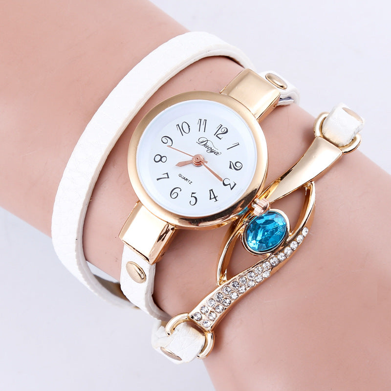 Reloj de cuarzo con pulsera larga de cristal azul