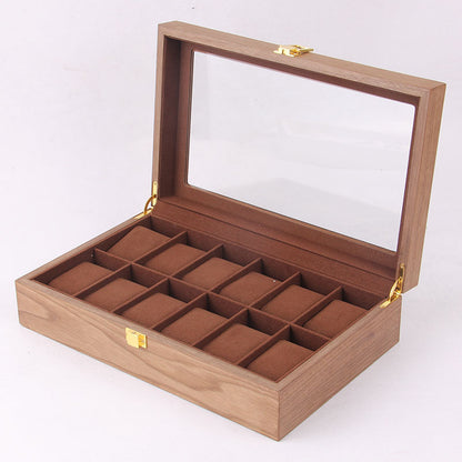 High-end clamshell wooden watch box 12-digit European retro solid wood watch box Rectangular watch storage box