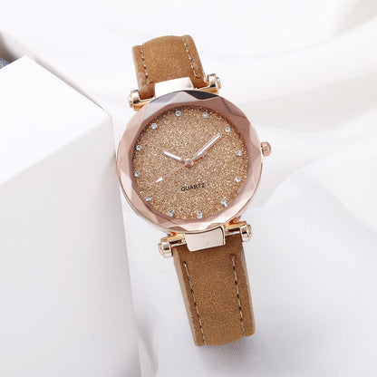 Reloj de pulsera informal para mujer, romántico, con diseño de cielo estrellado, de cuero y diamantes de imitación