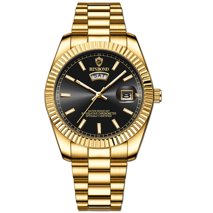 Reloj luminoso con calendario doble y correa de acero para hombre, resistente al agua y con doble calendario