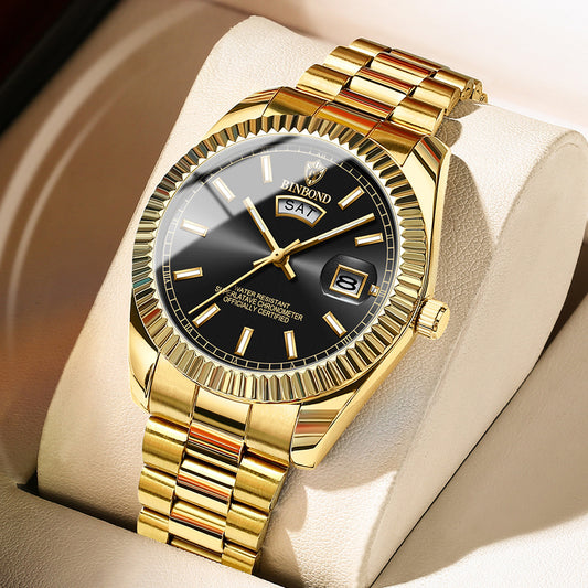 Reloj luminoso con calendario doble y correa de acero para hombre, resistente al agua y con doble calendario