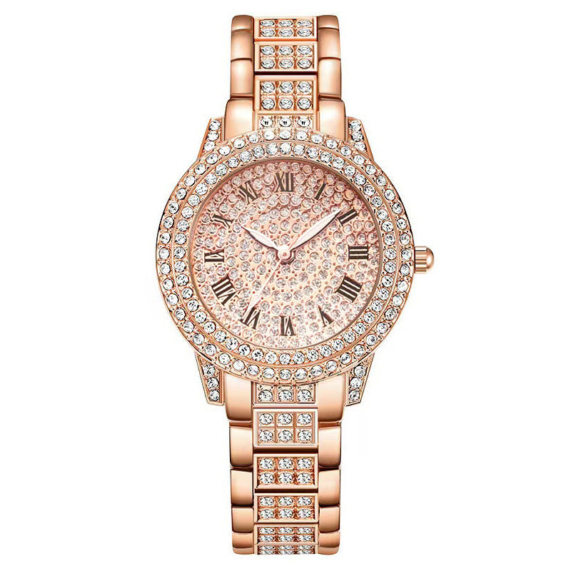 Conjunto de cinco piezas de reloj de cuarzo romano con diamantes de moda para mujer