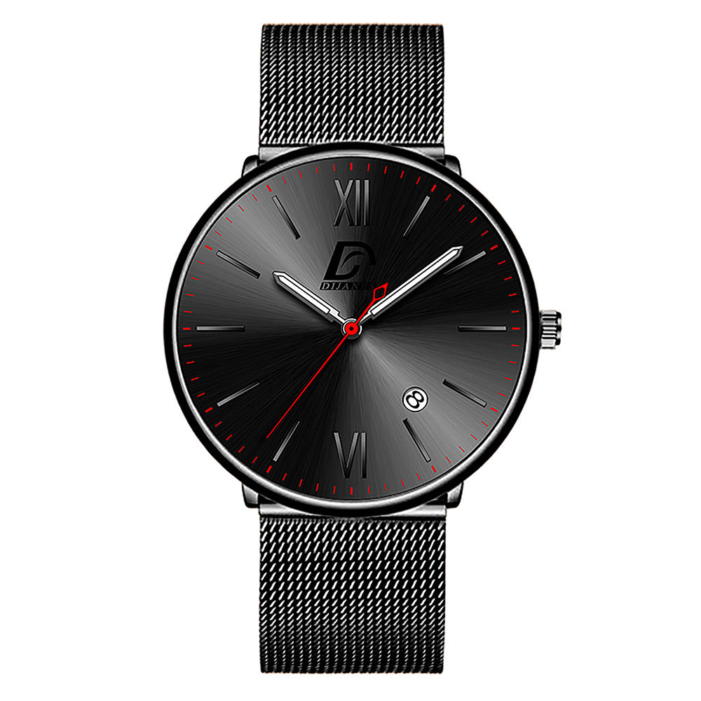 Reloj de acero inoxidable con calendario para hombre, versión coreana