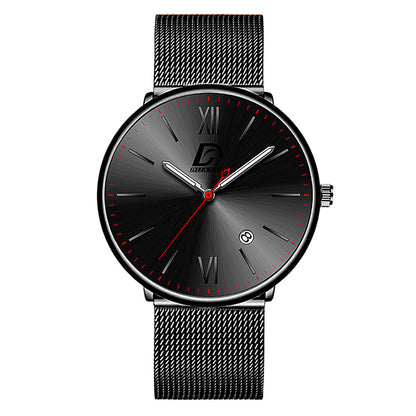 Reloj de acero inoxidable con calendario para hombre, versión coreana