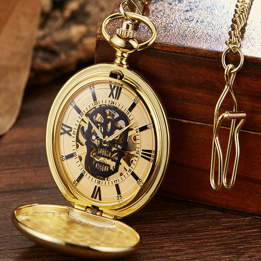 Reloj de bolsillo con calavera hueca y tapa retro mecánica