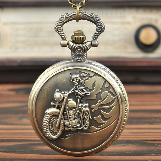 Reloj de bolsillo de cuarzo con diseño de motocicleta, estilo retro y sencillo