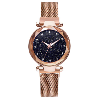 Conjunto de relojes de lujo para mujer, pulsera y hebilla magnética elegante a la moda, conjunto de reloj con cielo estrellado para mujer