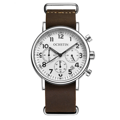 Multi-function three-eye calendar quartz watch
