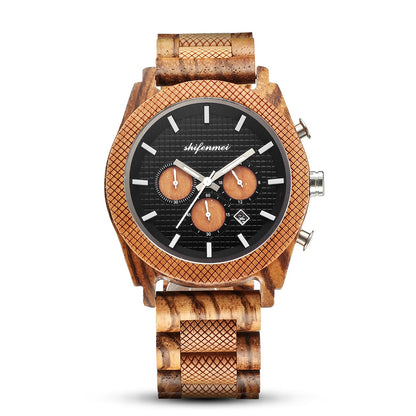 Reloj deportivo de madera con calendario y cronógrafo de seis manecillas para hombre