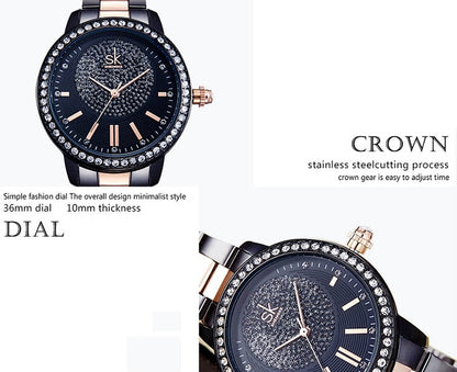 Women's fashion diamond-studded steel business watch