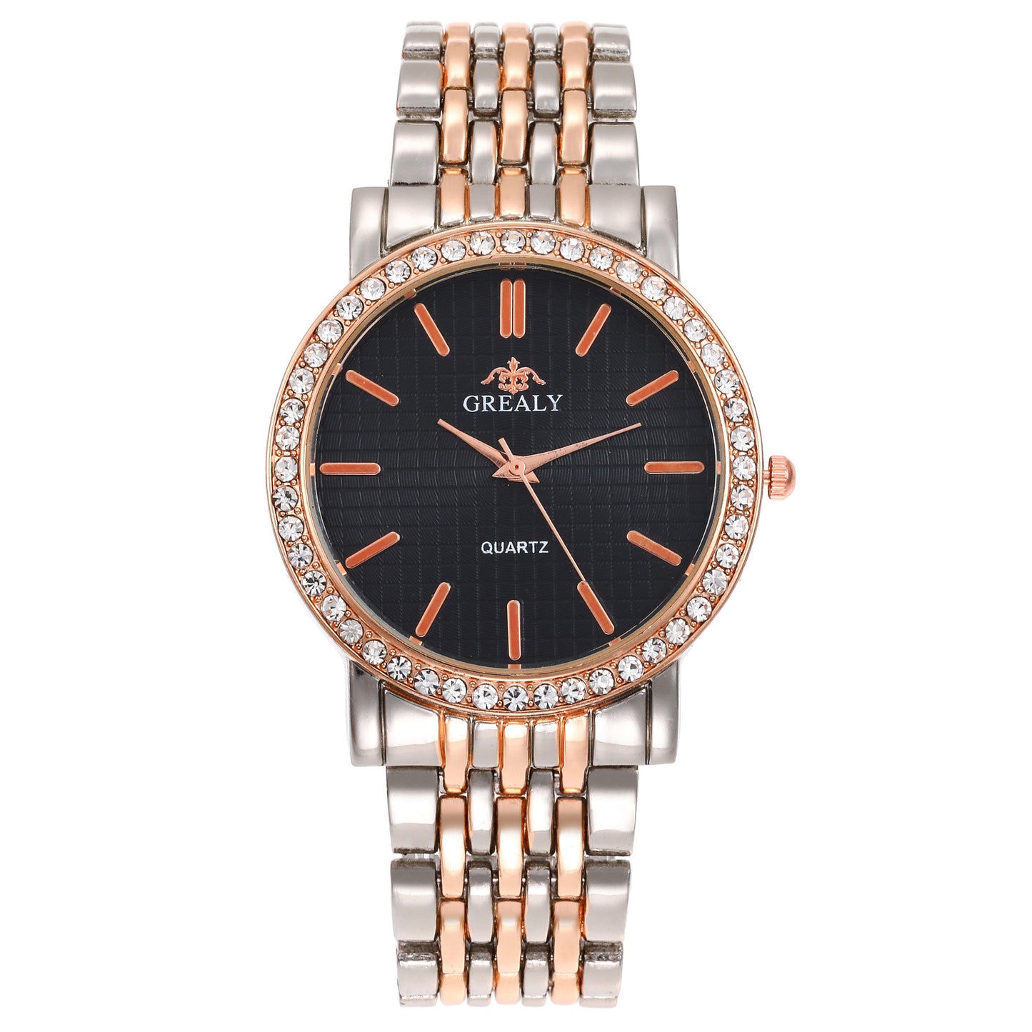 Reloj de cuarzo casual sencillo para hombre y mujer con correa de acero y diamantes
