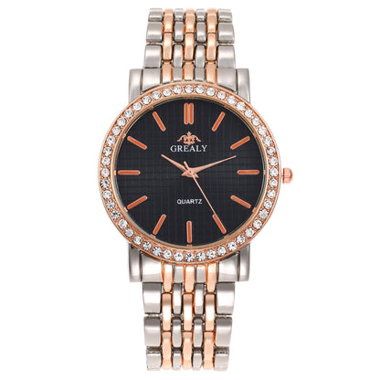 Reloj de cuarzo casual sencillo para hombre y mujer con correa de acero y diamantes
