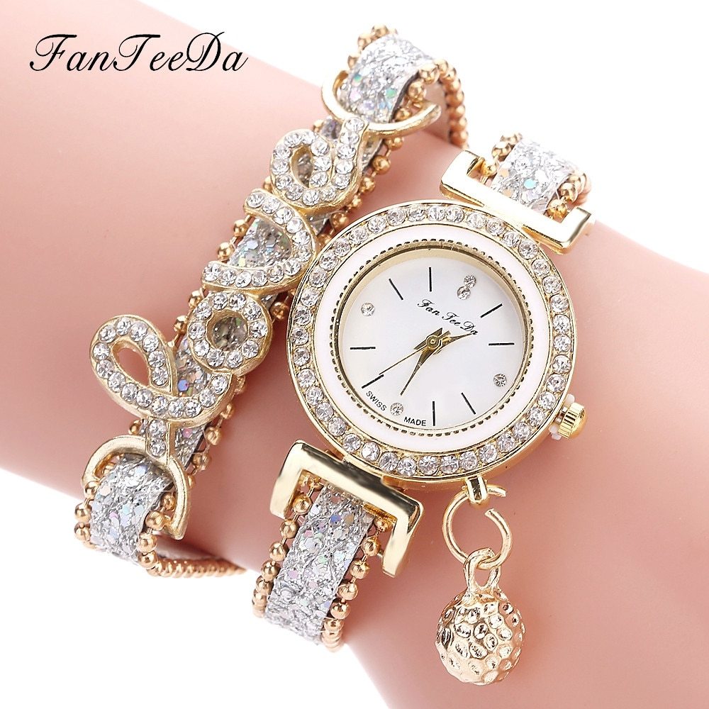 Relojes de pulsera para mujer de la marca FanTeeDa, reloj de diamantes de imitación para mujer, reloj de pulsera de moda para mujer, reloj femenino, regalo