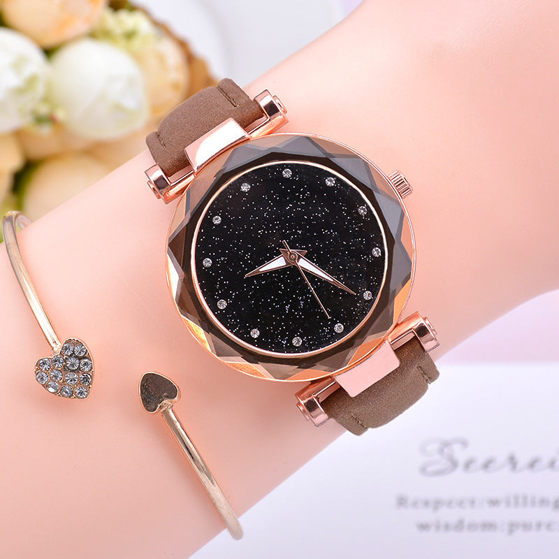 Reloj de cielo estrellado para mujer, reloj luminoso de cuarzo con cinturón