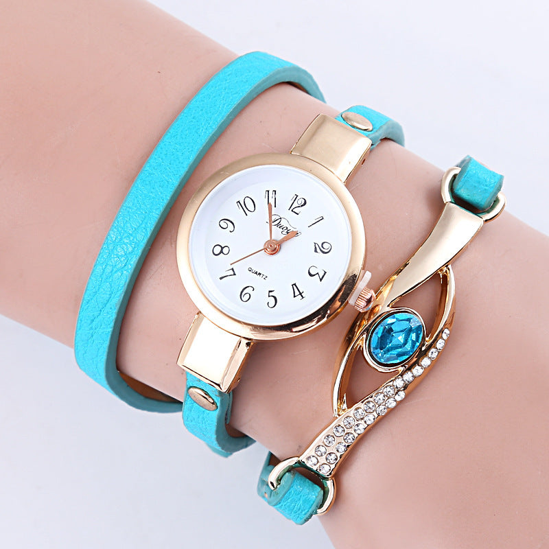 Reloj de cuarzo con pulsera larga de cristal azul