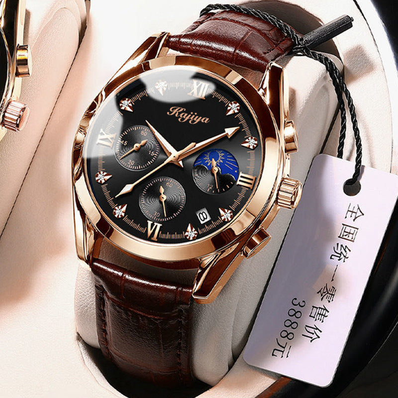 Reloj deportivo de cuarzo con correa de acero y cuero de moda coreana