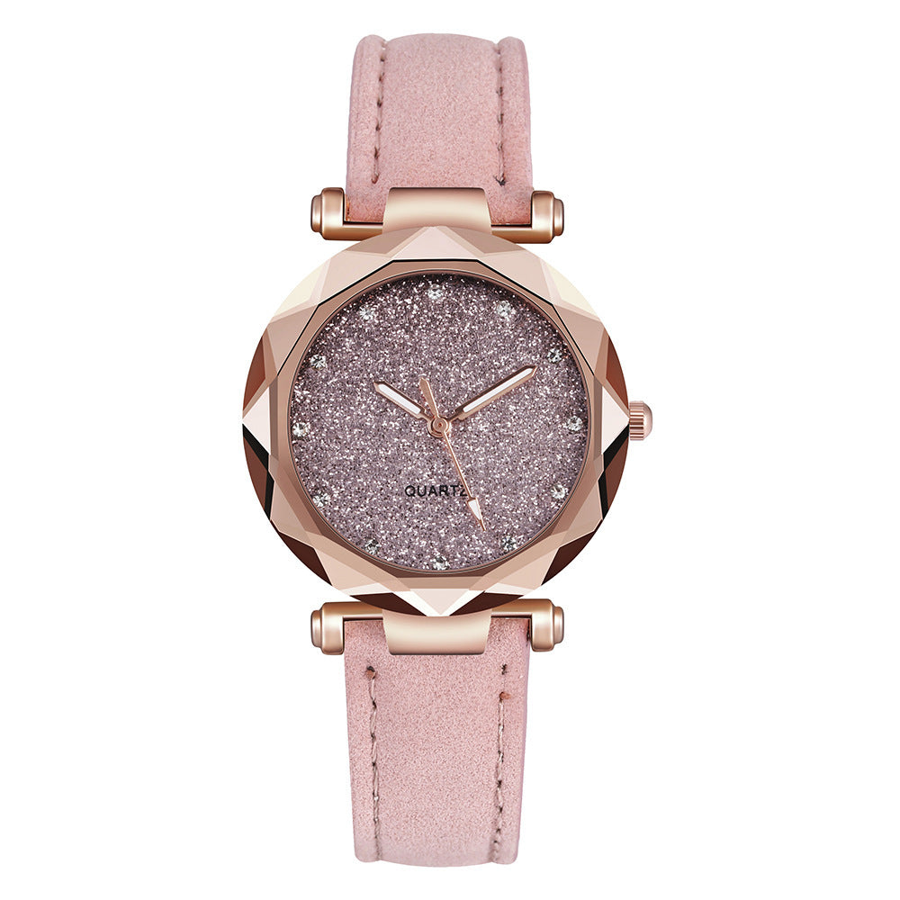 Reloj de pulsera informal para mujer, romántico, con diseño de cielo estrellado, de cuero y diamantes de imitación