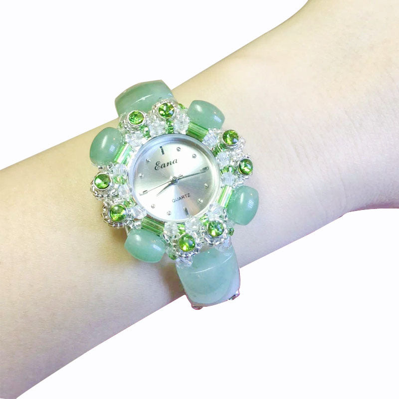 Natural Tanglin Jade Beaded Ladies Watch