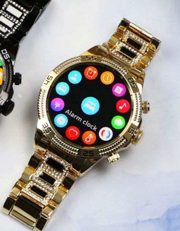 Reloj dorado pequeño con diamantes y llamadas Bluetooth