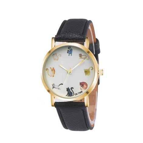 Reloj de pulsera con diseño de gato y zorro para mujer, de piel sintética, con esfera redonda, a la moda, para estudiantes 