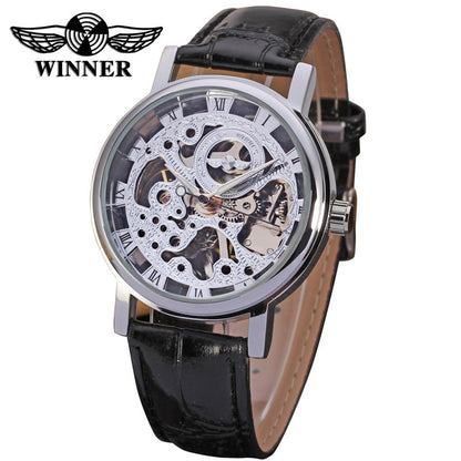 Men's Mechanical Watch Fashion Casual Retro Roman Style Hollow-out Watch