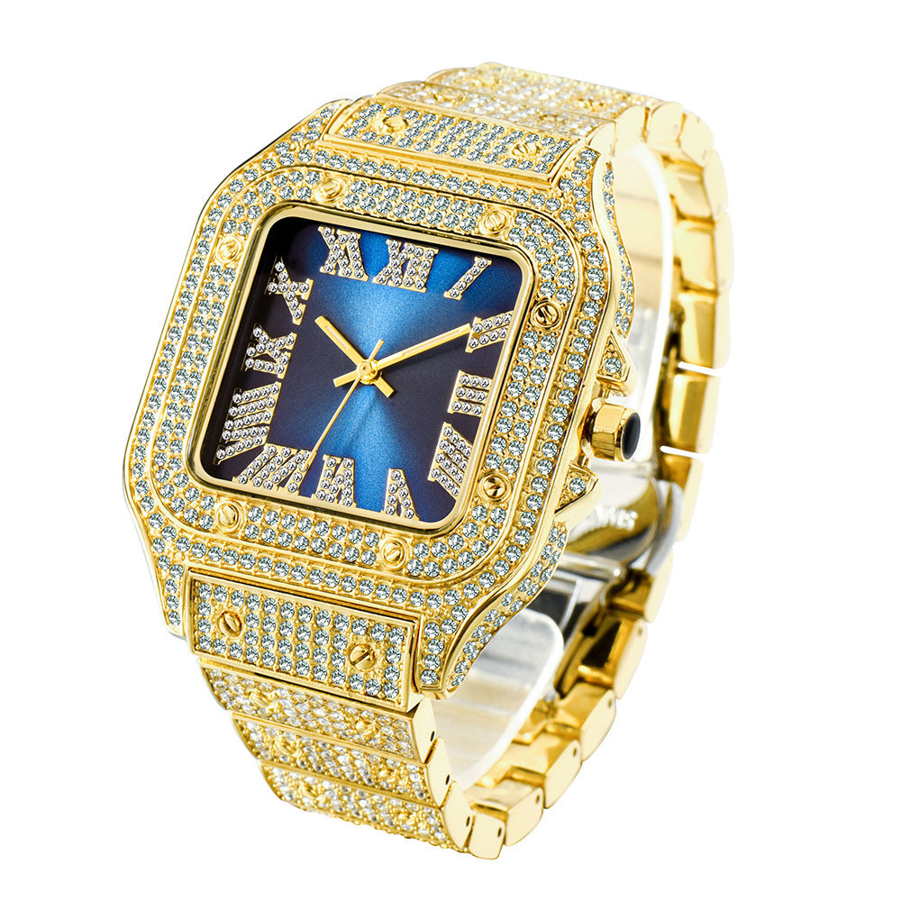 Reloj de hombre cuadrado con diamantes llenos de diamantes Hip Hop de moda