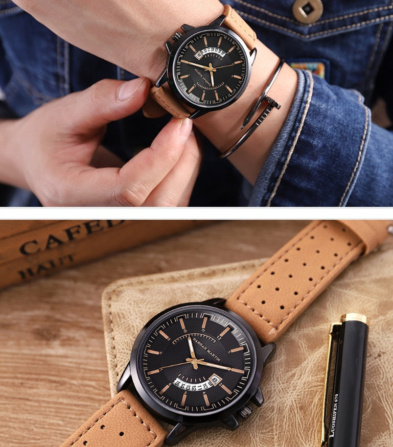 Creative calendar new men's sports and leisure belt watch summer breathable small hole belt quartz watch