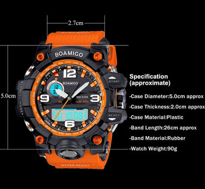 Relojes deportivos para hombre de la marca BOAMIGO, relojes de cuarzo electrónicos LED digitales analógicos con pantalla dual, reloj de natación resistente al agua hasta 50 m F5100 