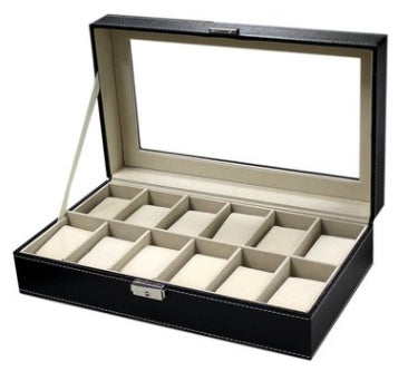 One-word lock 12-bit watch box pu leather watch packaging storage box 12-bit display box