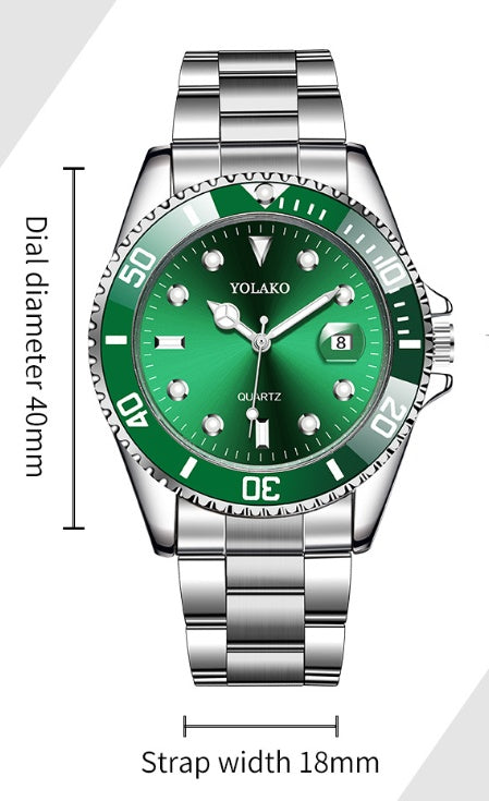 YOLAKO Relojes para hombre Nuevo reloj de negocios de lujo para hombre Calendario Esfera verde Reloj de moda para hombre reloj hombre zegarek meski