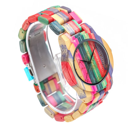 Leisure Color Quartz Bamboo Wood Watch