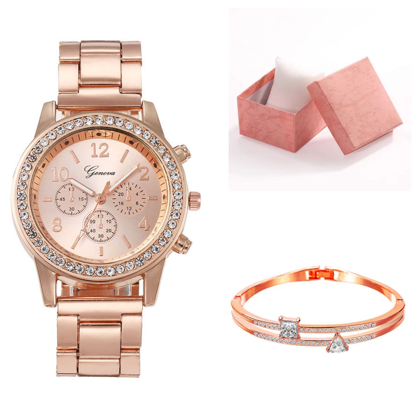 Reloj de cuarzo moderno y combinable con caja de regalo con cinturón de acero y diamantes para mujer