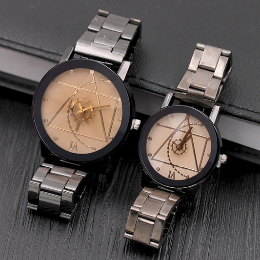 Reloj de acero con brújula y plato giratorio para hombre y mujer, relojes de pareja