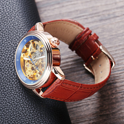 Women's Automatic Mechanical Skin With Transparent Hollowed Out Water Watch