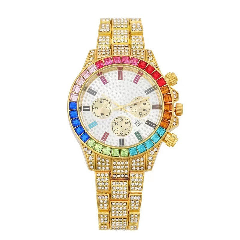 Reloj de pulsera de acero con calendario único y diamantes para mujer