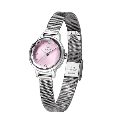 Correa de malla de reloj de cuarzo simple de moda para mujer