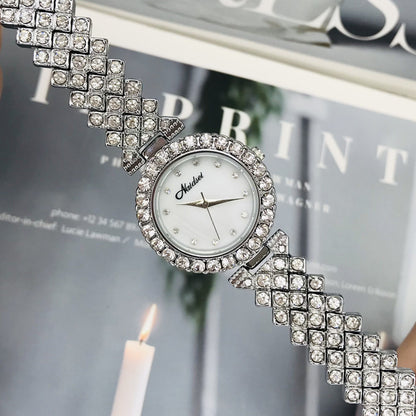 Reloj de mujer de lujo con superficie de fritillary y diamantes, esfera pequeña, pulsera llena de diamantes