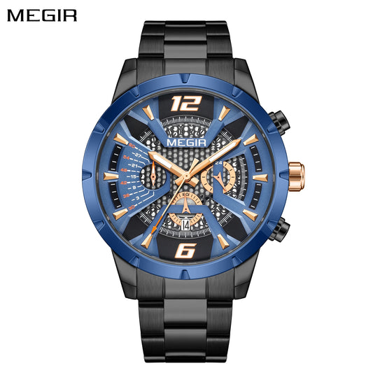 Reloj MEGIR de lujo para hombre, relojes de pulsera de cuarzo para negocios, manecillas luminosas resistentes al agua, calendario, relojes masculinos de acero inoxidable