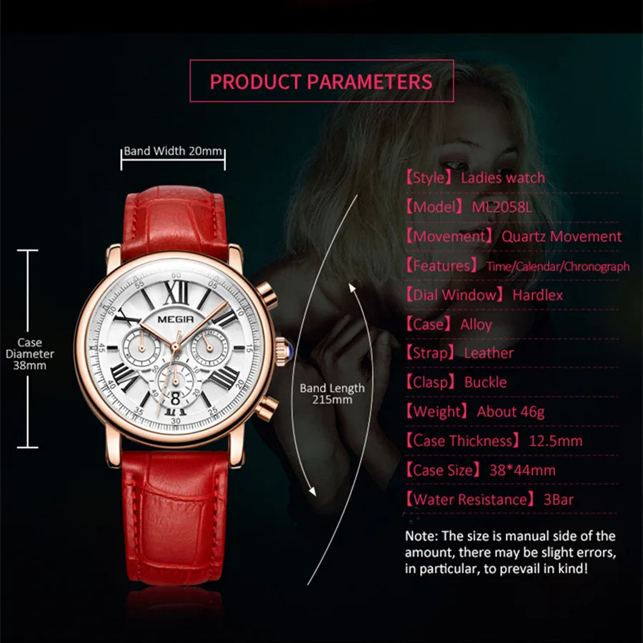 Relojes MEGIR de lujo para Mujer, Reloj de pulsera de cuarzo informal a la moda para Mujer, Reloj de pulsera de cuero resistente al agua para Mujer, Reloj de vestir, Reloj para Mujer