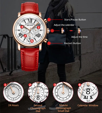 Relojes MEGIR de lujo para Mujer, Reloj de pulsera de cuarzo informal a la moda para Mujer, Reloj de pulsera de cuero resistente al agua para Mujer, Reloj de vestir, Reloj para Mujer