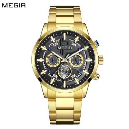 Relojes MEGIR a la moda con cronógrafo para hombre, pulsera de acero inoxidable de lujo, reloj de pulsera de cuarzo para hombre, reloj con esfera grande y fecha para hombre