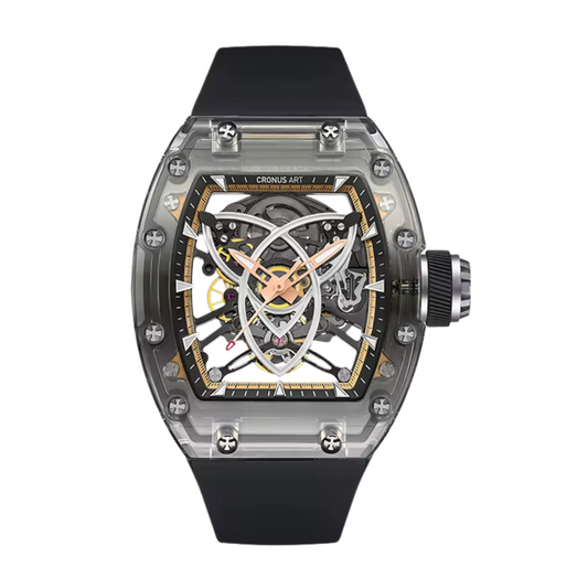 CRONUSART Reloj mecánico automático de lujo negro obsidiana