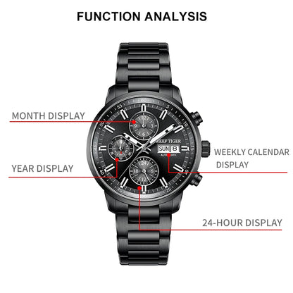 Reef Tiger Mens Automatic Watches Chronograph Men Mechanical Wristwatch Sport Waterproof Luminous Steel Strap Week Date RGA1659