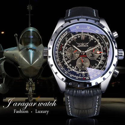 Jaragar Automatic Mechanical Calendar Sport Watches Pilot Design Men's Wrist Watch Top Brand Luxury Fashion Male Leather