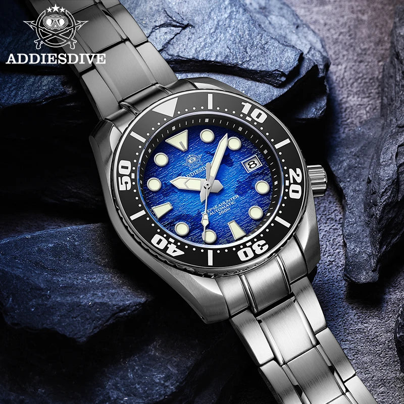 Reloj ADDIESDIVE para hombre, acero inoxidable 316, BGW9, cristal de zafiro luminoso, 200m, NH35, reloj mecánico automático, relojes masculinos