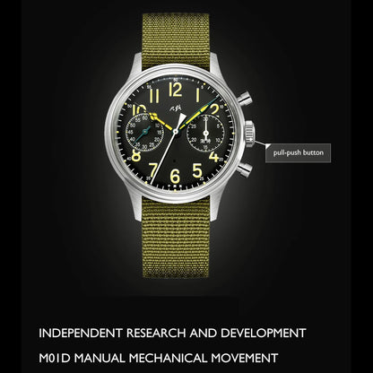 Merkur hombres cronógrafo relojes piloto militar viento Manual reloj de pulsera mecánico zafiro deportivo 50M impermeable C3 luminoso M01D