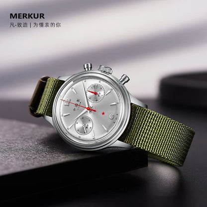 MERKUR-relojes cronógrafo para hombre, reloj militar para piloto, cuerda a mano Retro, reloj de pulsera mecánico, resistente al agua hasta 30m, correa de nailon ST29