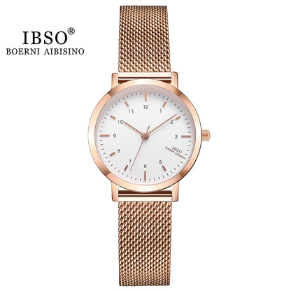 Reloj de mujer marca IBSO, reloj de cuarzo de Color oro rosa a la moda, reloj de pulsera con correa de malla para mujer, reloj femenino con movimiento japonés