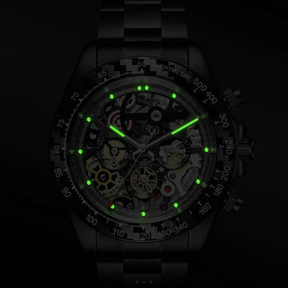 HANBORO, reloj cronógrafo para hombre, relojes automáticos de lujo para hombre, reloj de pulsera mecánico luminoso resistente al agua, esfera hueca, fecha de semana