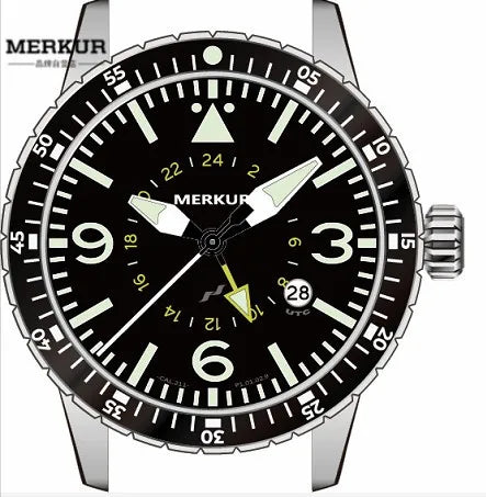 Relojes MERKUR GMT para hombre, reloj deportivo automático, reloj de pulsera mecánico de lujo C3 luminoso 100M, bisel de cerámica de zafiro resistente al agua